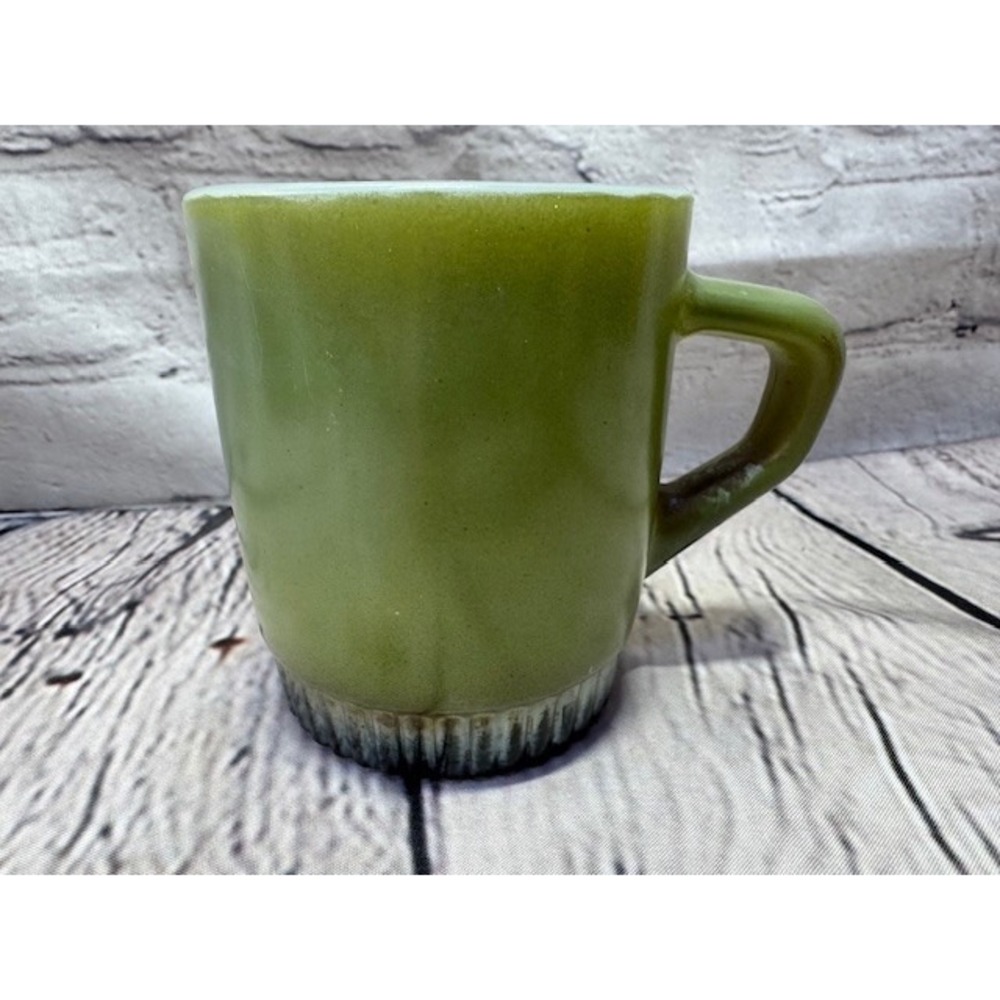 Vintage Anchor Hocking Fire King Milk Glass Green Brown Bottom Coffee Mug